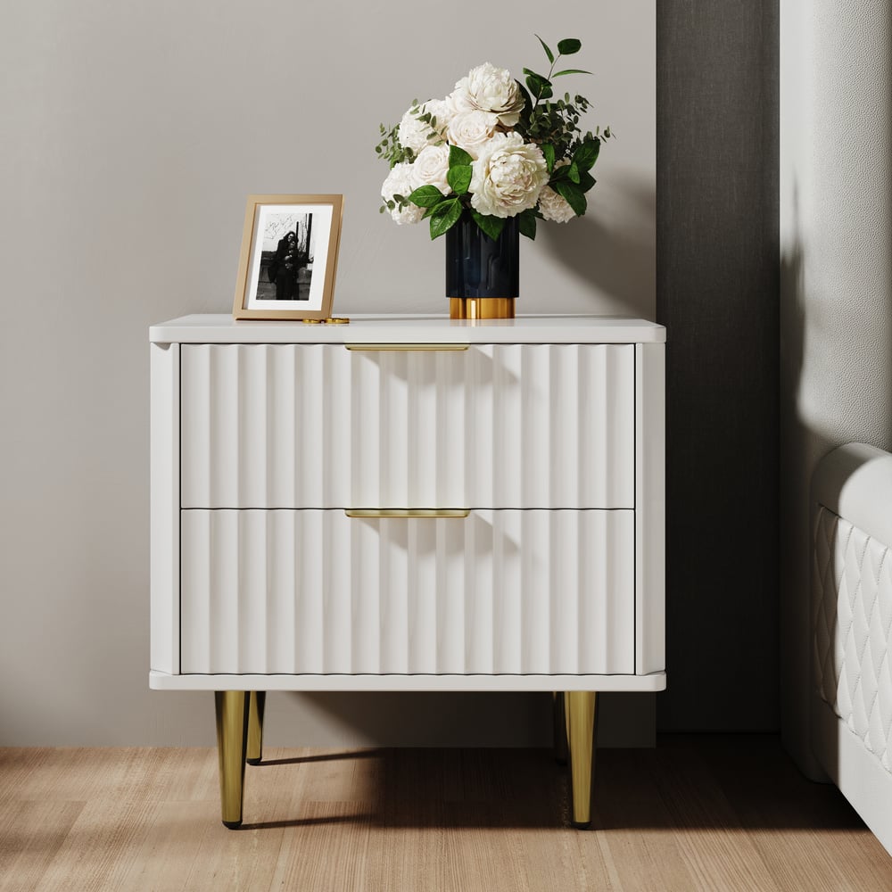 Questions and Answers for Modern White Nightstand with 2 Drawers Bedside Table with Gold Legs