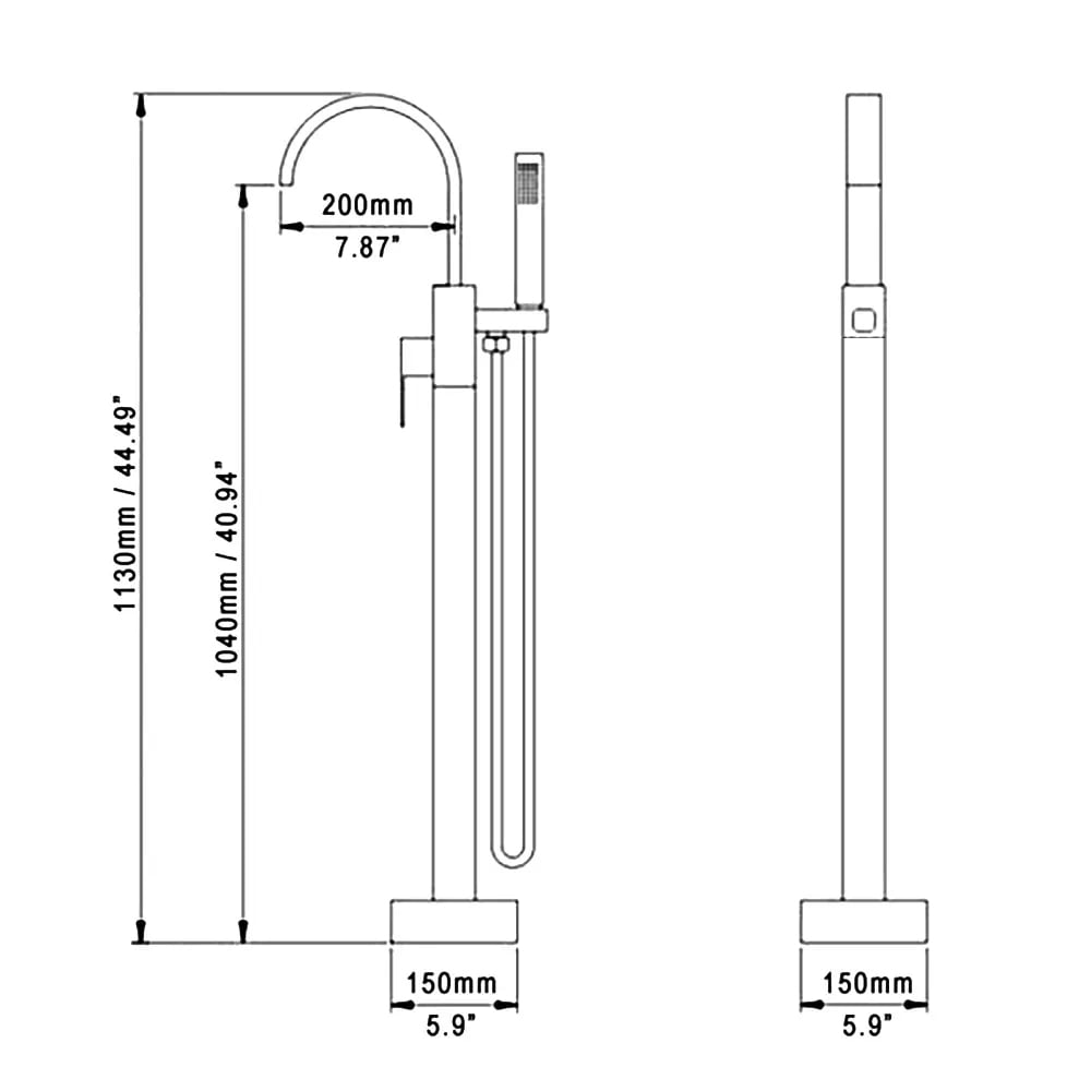 Dree Floor Mounted Tub Filler Single Handle Bathtub Faucet with Handheld Shower weights dimensions image