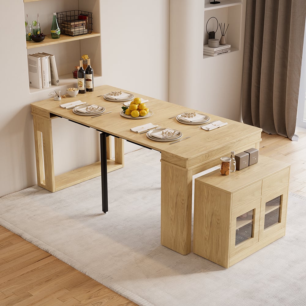 Recensioni dei clienti per Tavolo da pranzo rettangolare pieghevole in legno da 70,9 pollici con credenza naturale per 2-4 persone