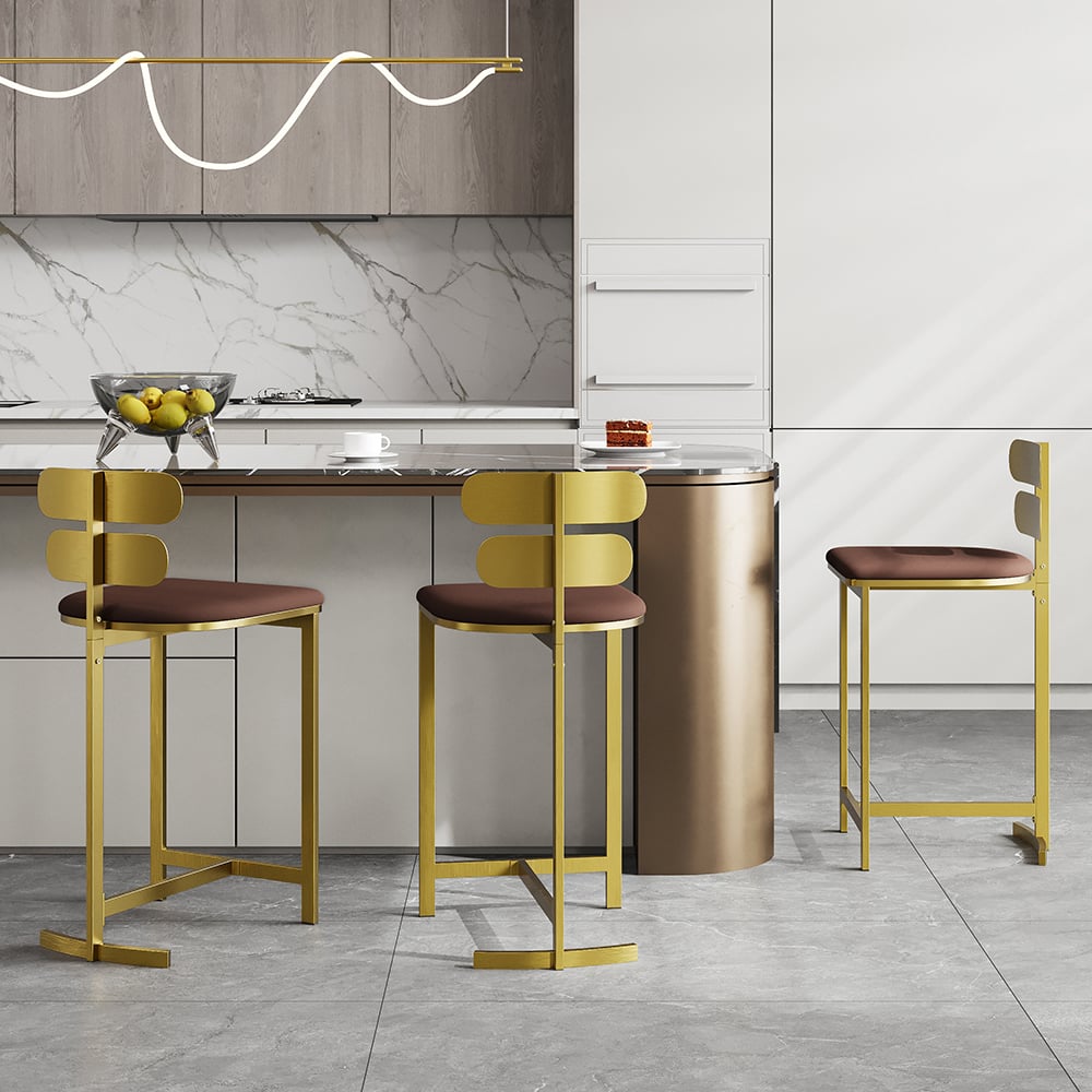 Domande e risposte per Sgabello da bar moderno in pelle sintetica marrone con schienale