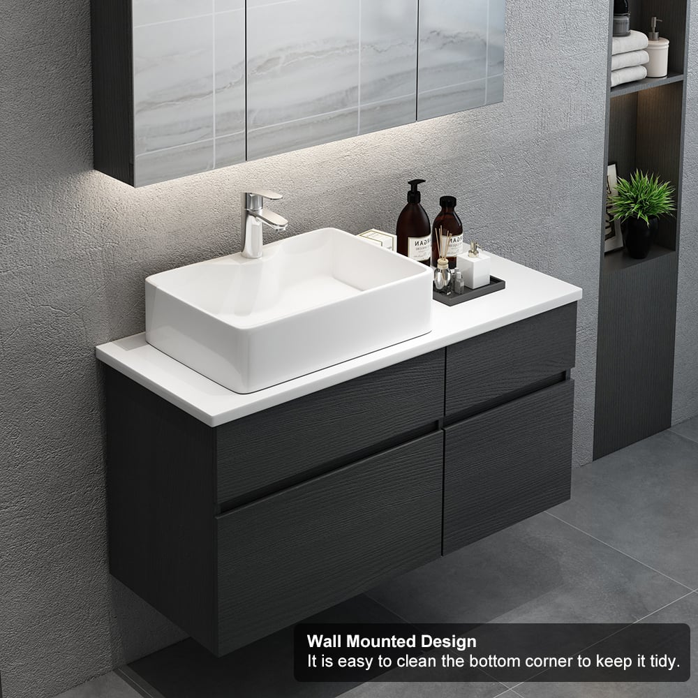 Questions and Answers for 800mm Black & White Floating Bathroom Vanity Ceramic Countertop Basin