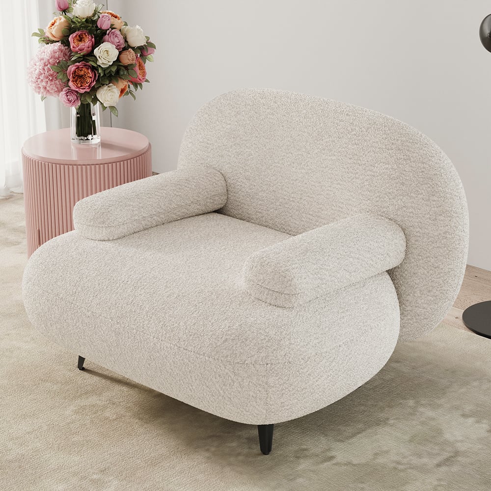 Questions et Réponses pour Fauteuil d'appoint moderne à boucle blanc crème avec pouf, ensemble pouf, chaise longue avec repose-pieds