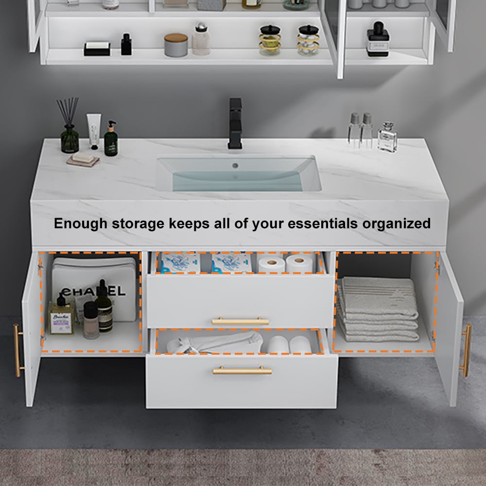 Questions and Answers for Modern 1000mm White Floating Bathroom Vanity Set Stone Top Wall Mounted Bathroom Cabinet