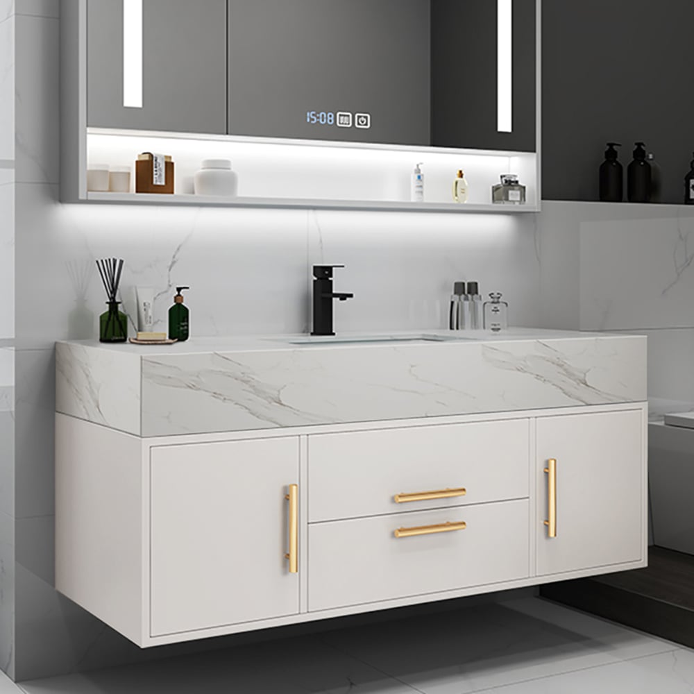 Questions and Answers for Modern 1000mm White Floating Bathroom Vanity Set Stone Top Wall Mounted Bathroom Cabinet