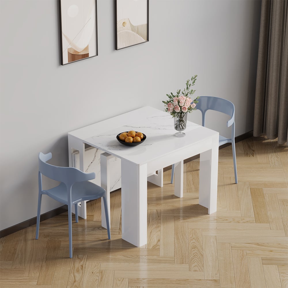 Questions et Réponses pour Table de salle à manger pliante rectangulaire moderne de 410 mm à 1849 mm, bureau blanc avec feuilles