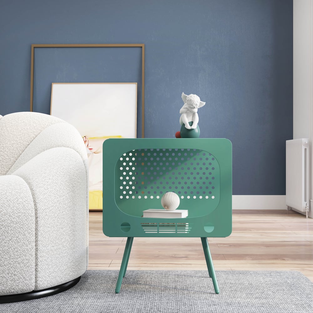 Perguntas e respostas para Prateleira de exibição Stert TV Sculpt Mesa final exclusiva em verde