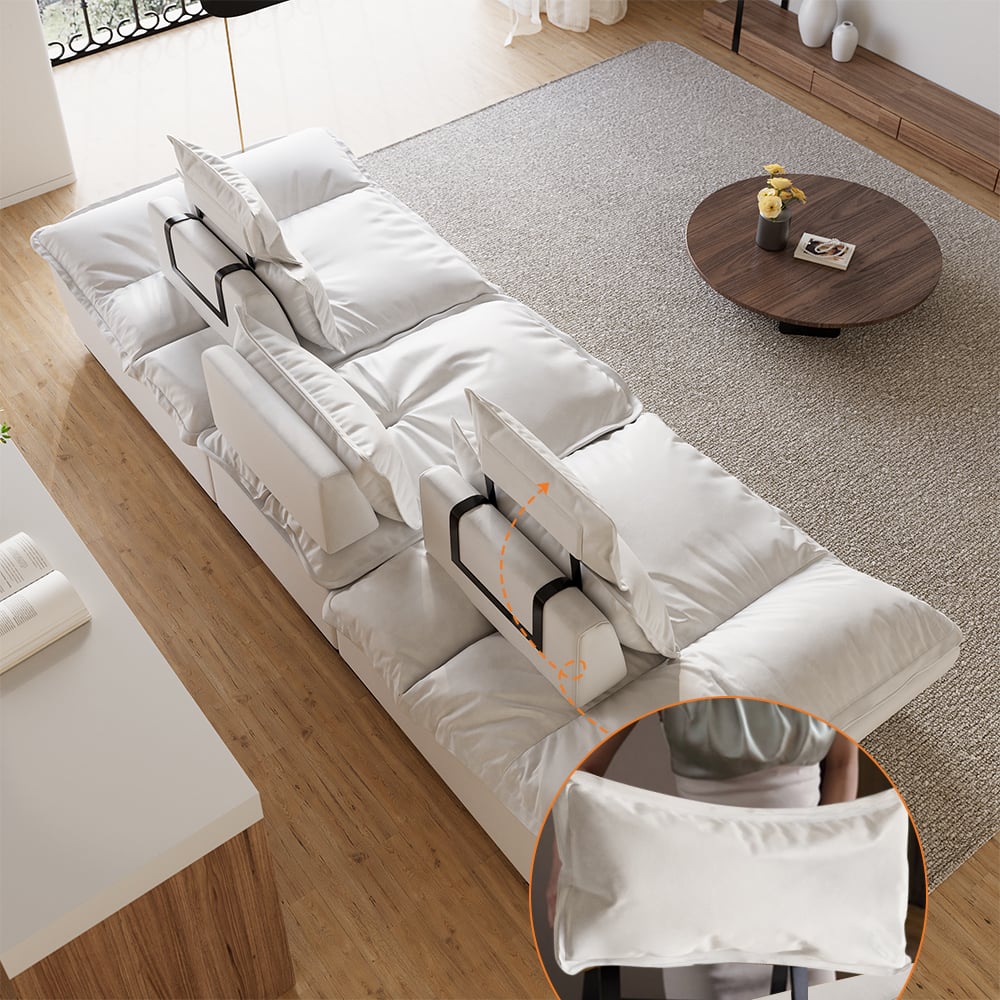 Oceny klientów dla 109,4" Nowoczesna biała 3-osobowa głęboka sofa Leath-Aire z regulowanym oparciem Żaglówką