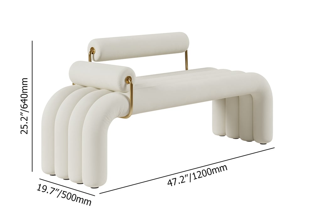 Modern White Line Tufted Bench Velvet Upholstered Entryway Bench in Gold Finish weights dimensions image