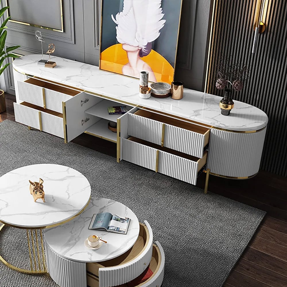 Customer Reviews for Gline oval TV cabinet with 200 cm sintered marble top in white