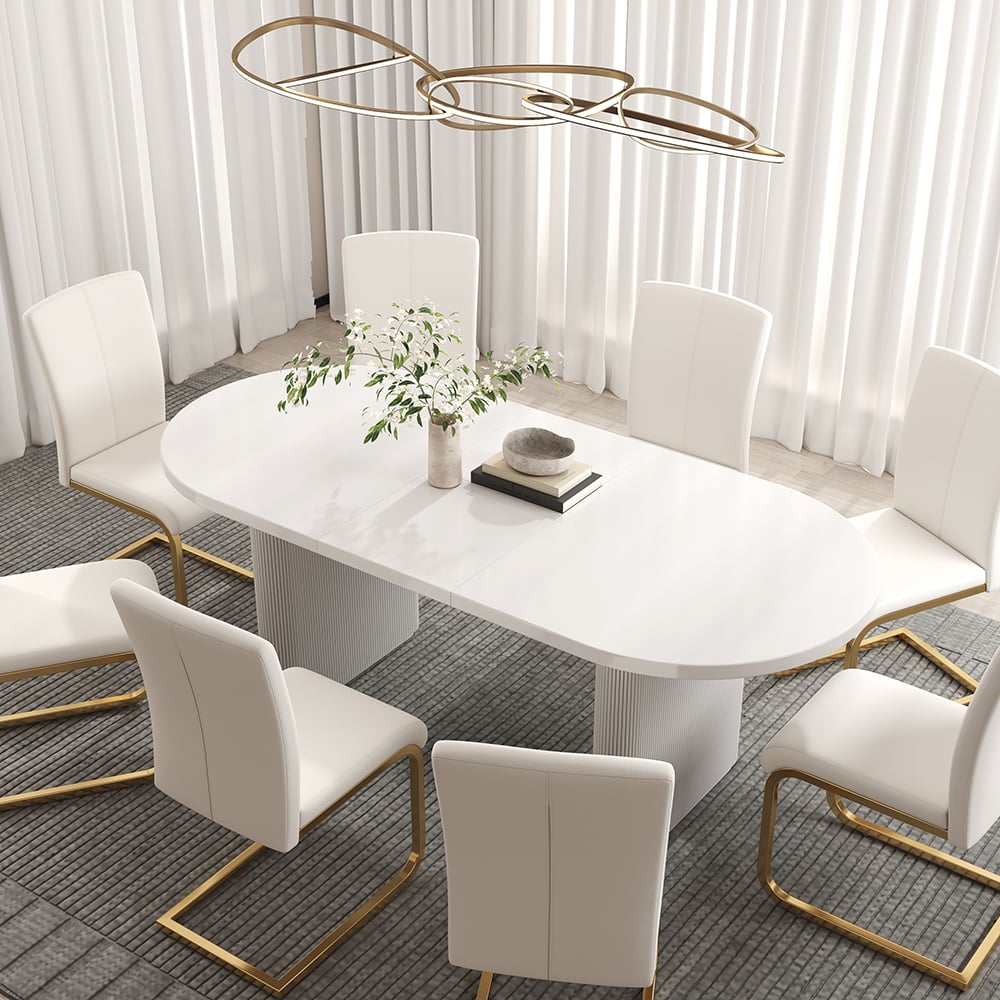 Avis Clients sur Table à manger extensible ovale Japandi en blanc (2000-2400 mm), pour 6 à 10 personnes