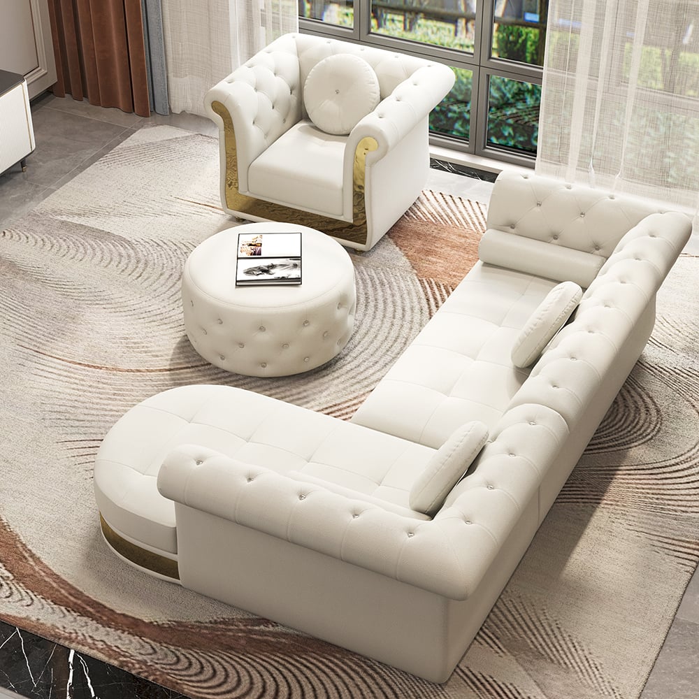 Customer Reviews for Dodiy Modern L-Shaped White Tufted Corner Sectional Sofa 6-Seater with Ottoman & Pillows
