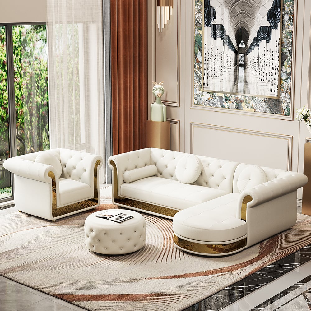 Customer Reviews for Dodiy Modern L-Shaped White Tufted Corner Sectional Sofa 6-Seater with Ottoman & Pillows