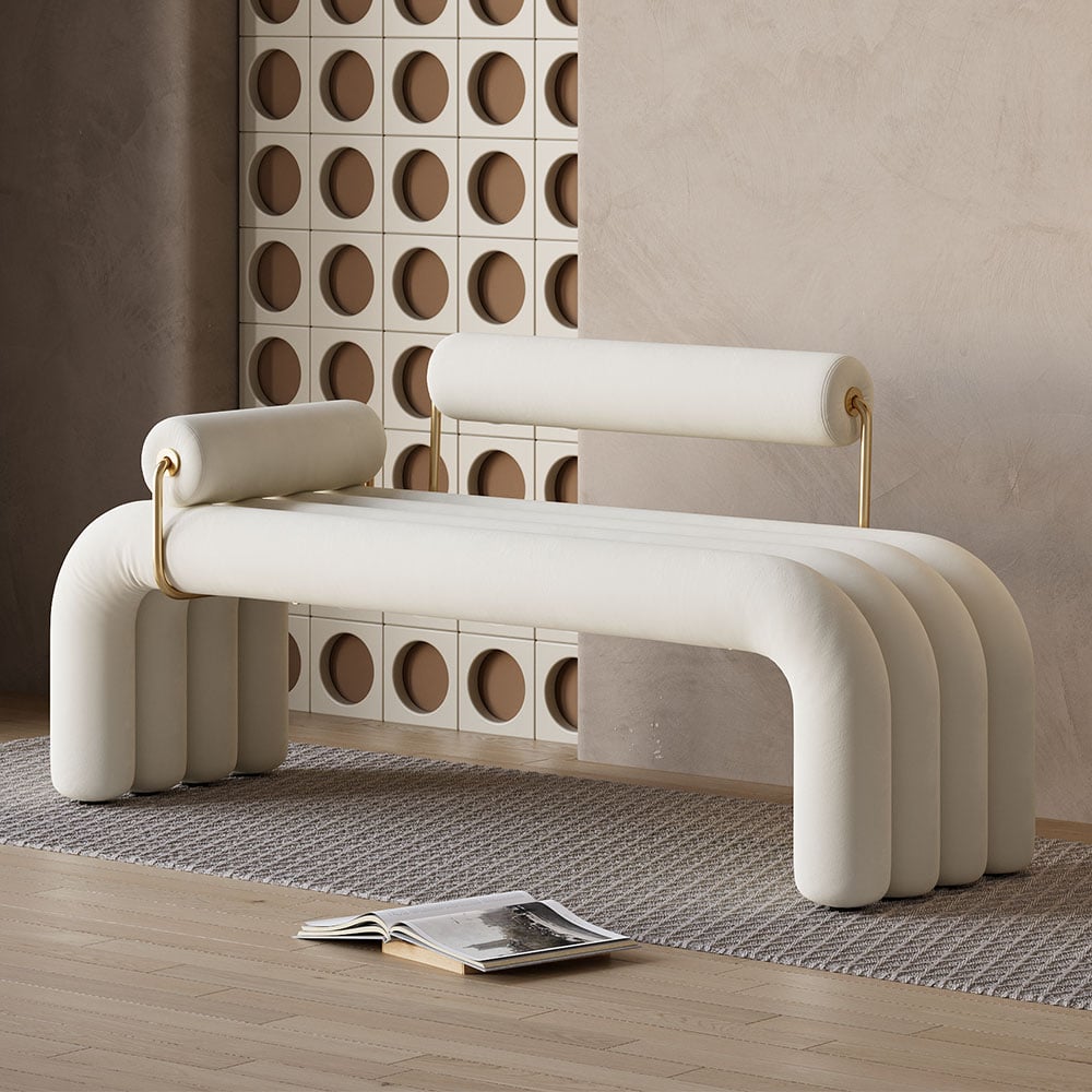 Questions and Answers for Modern White Line Tufted Bench Velvet Upholstered Entryway Bench in Gold Finish