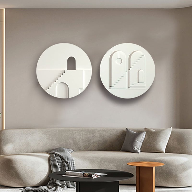 Questions et Réponses pour Ensemble d'art décoratif mural minimaliste en bois, 2 pièces, rond givré, abstrait, géométrique