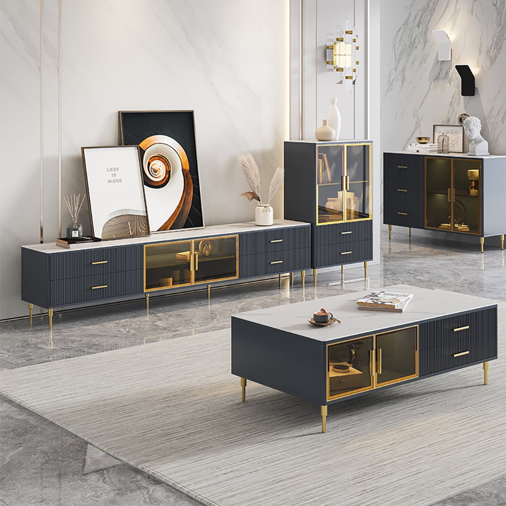 Recensioni dei clienti per Supporto TV Cofab da 78,7" con cassetti e ripiani Console multimediale blu intenso con ante in vetro