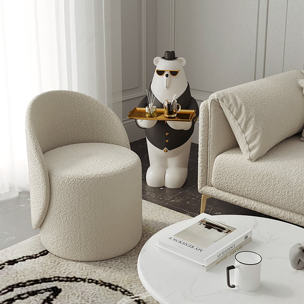 Boucle Round Back Swivel Vanity Stool Accent Chair｜Homary