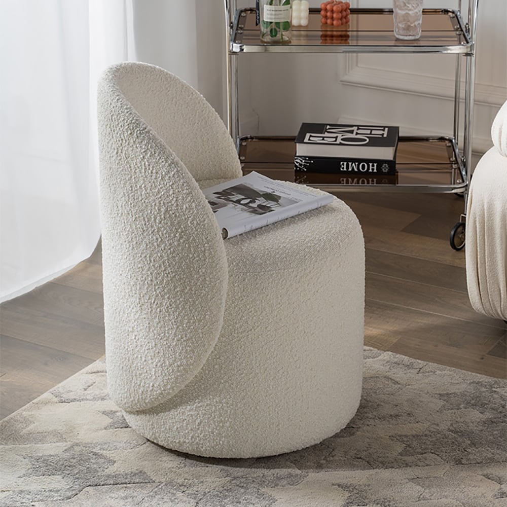 Boucle Round Back Swivel Vanity Stool Accent Chair｜Homary