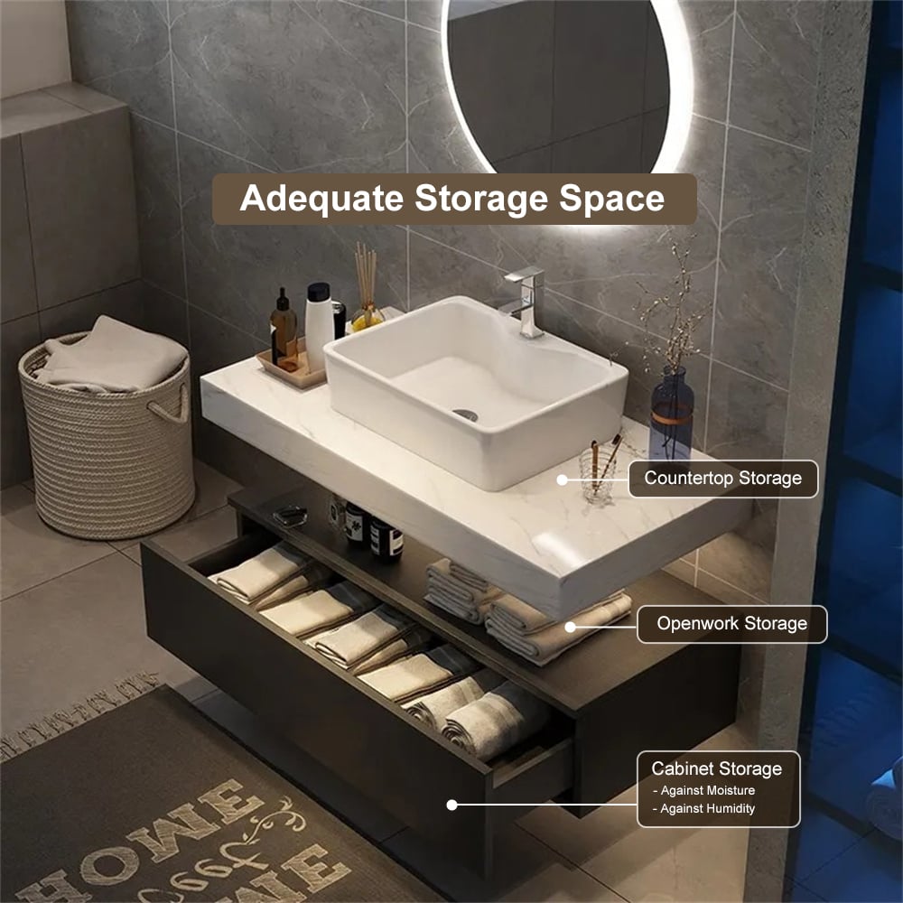 Questions and Answers for 890mm Modern Floating Bathroom Vanity Set with Single Sink Black and White