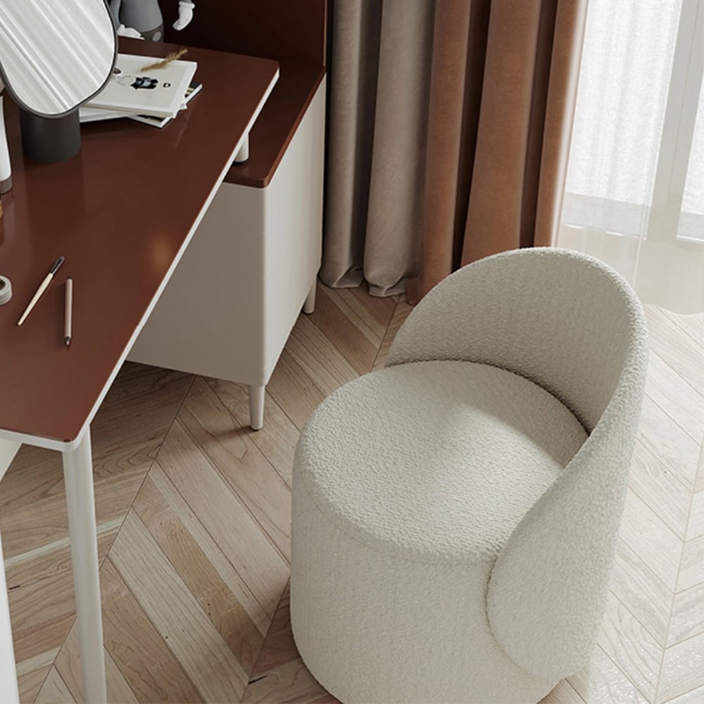 Boucle Round Back Swivel Vanity Stool Accent Chair｜Homary