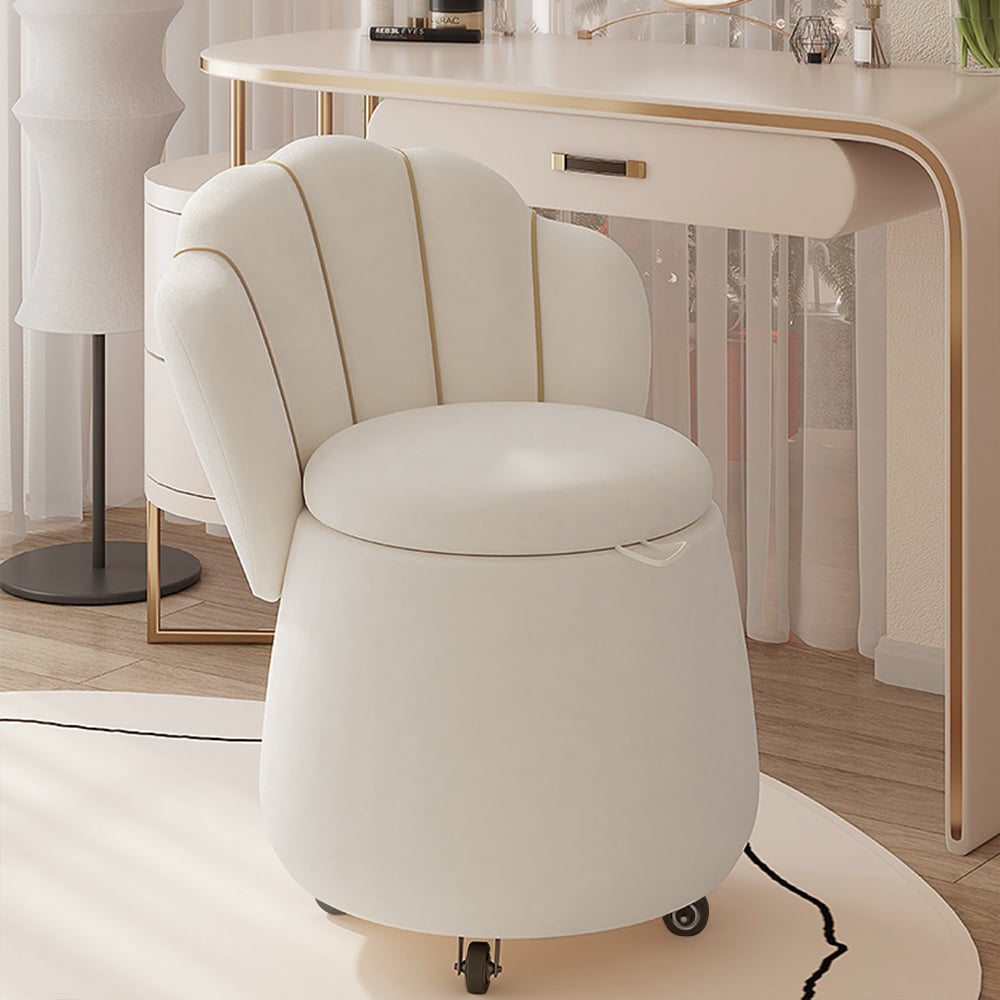 Customer Reviews for Modern White Swivel Velvet Vanity Stool Petal Back Makeup Accent Chair