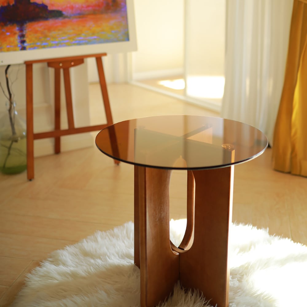 Questions and Answers for Tea Tempered Glass End Table Solid Wood Side Table