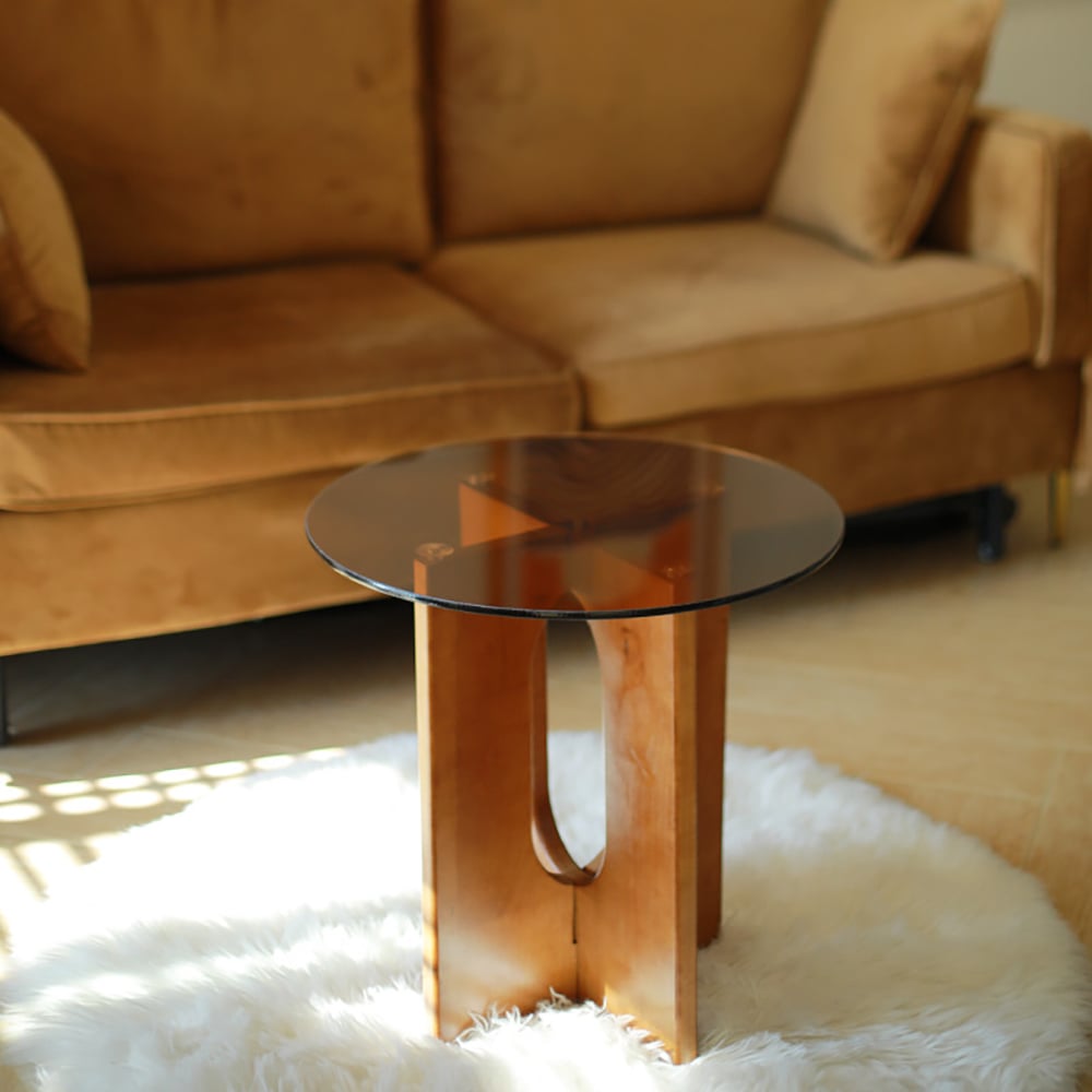 Questions and Answers for Tea Tempered Glass End Table Solid Wood Side Table