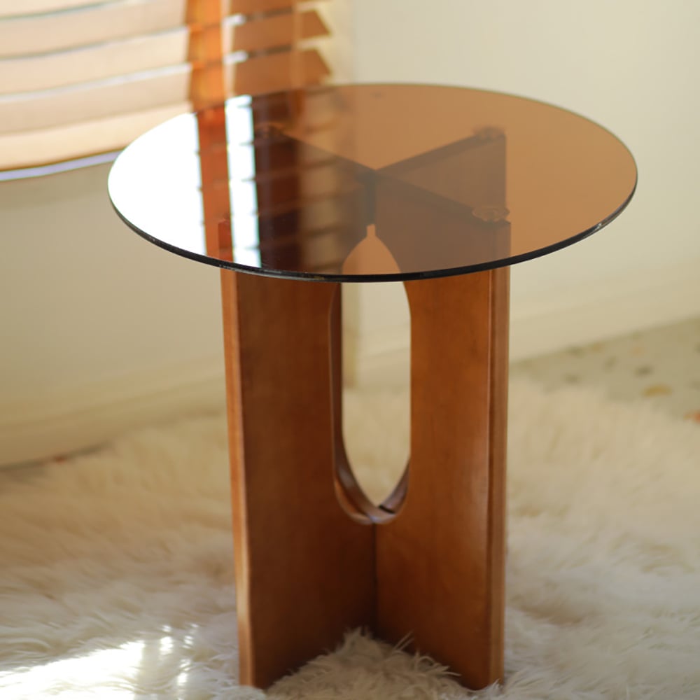 Questions and Answers for Tea Tempered Glass End Table Solid Wood Side Table