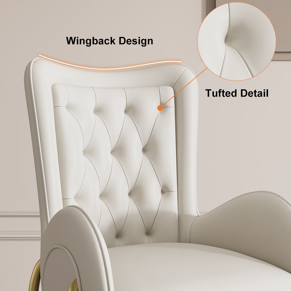 Customer Reviews for Oakic White PU Leather Upholstered Dining Chair Modern Tufted Wingback Chair with Arm