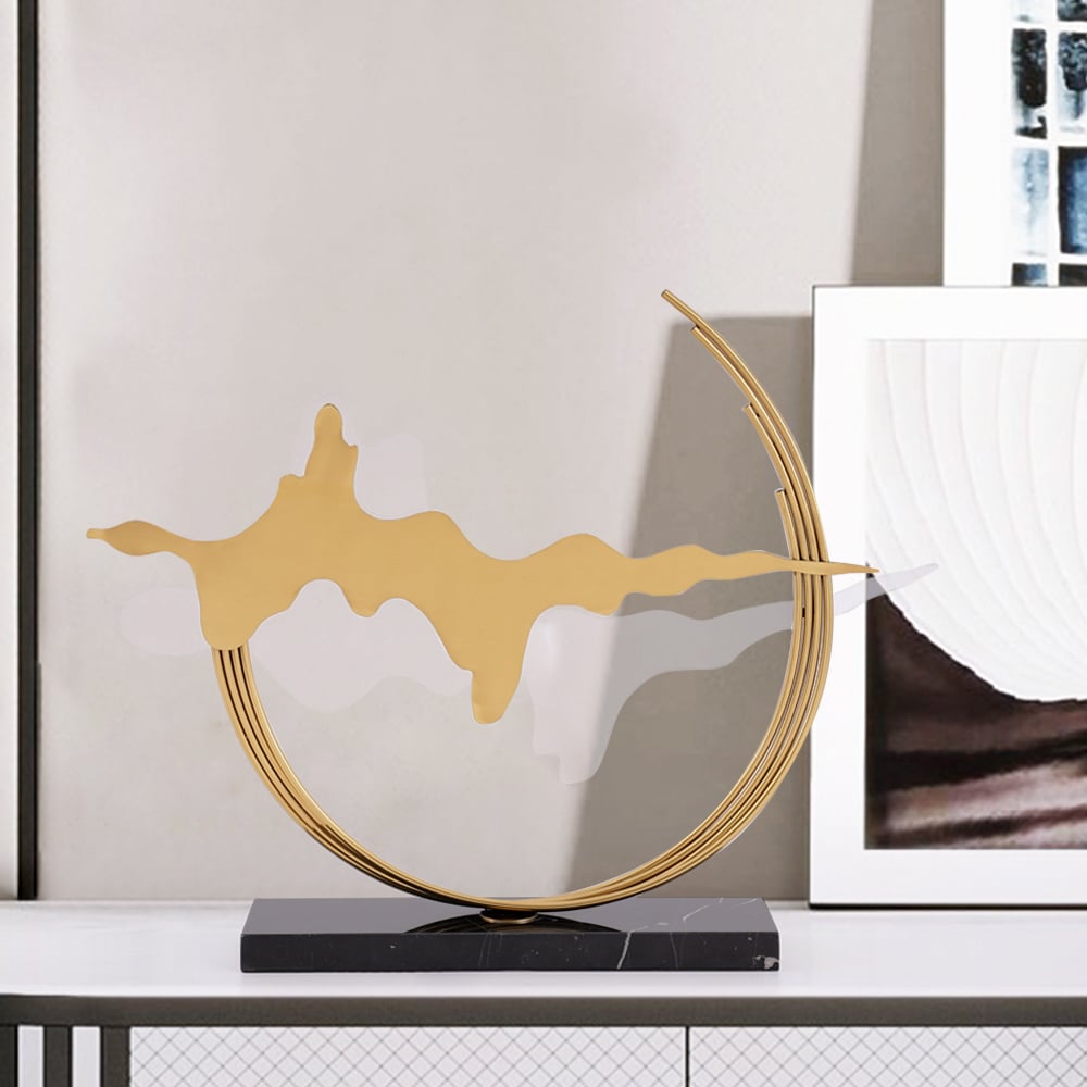 Questions and Answers for Geometric Abstract Gold Metal & Acrylic Wave Sculpture Art Decor with Black Marble Base