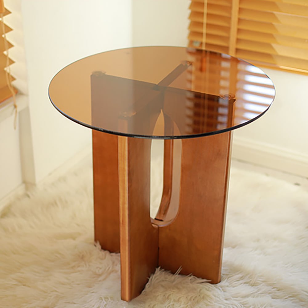 Questions and Answers for Tea Tempered Glass End Table Solid Wood Side Table