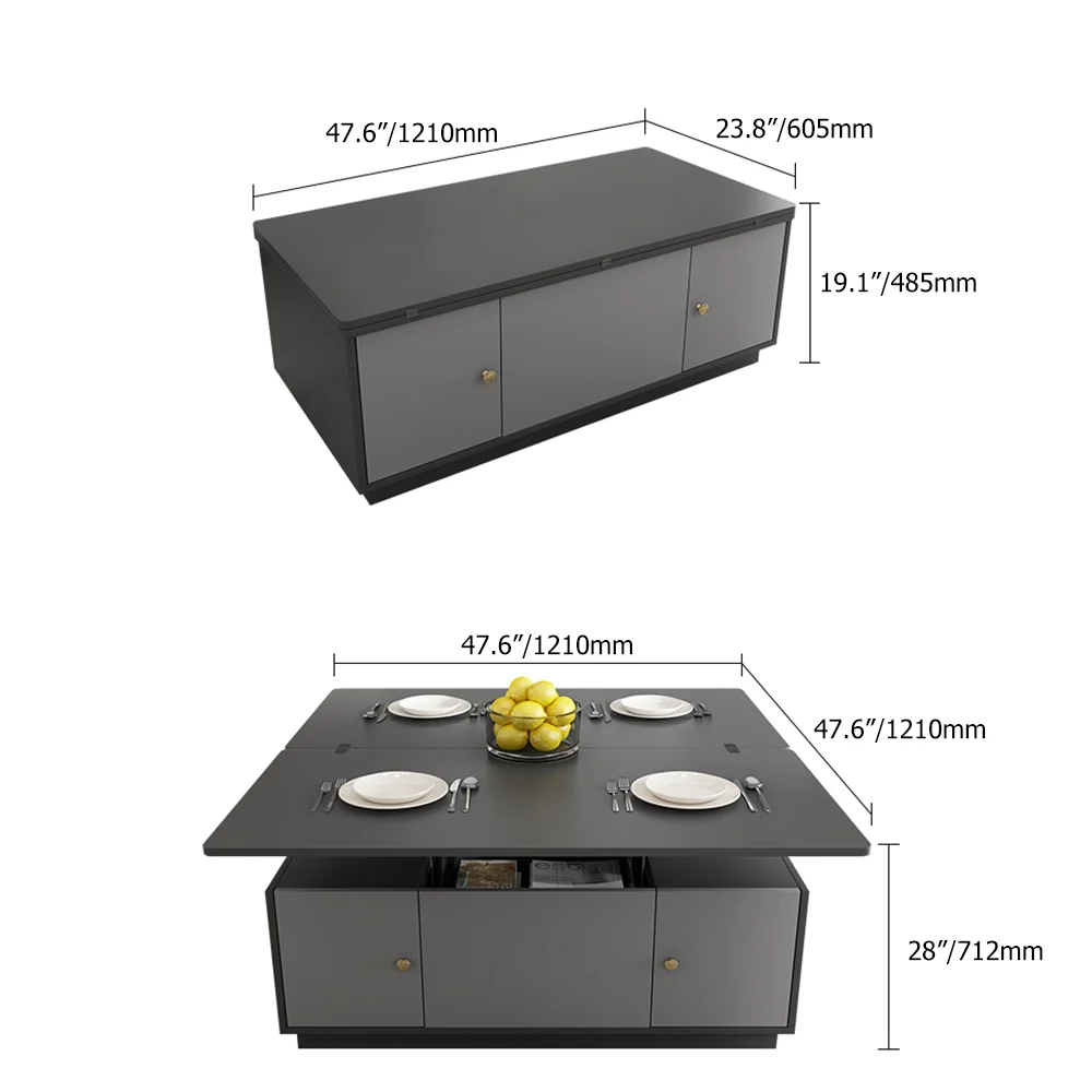 Set of 2 Gray Extendable 3 Drawers TV Stand & Lift-Top Coffee Table Set Up to 120" weights dimensions image