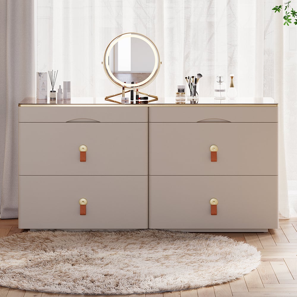 Avaliações de clientes sobre Cômoda Chanor 1200 mm com tampo de vidro e 6 gavetas, na cor champanhe