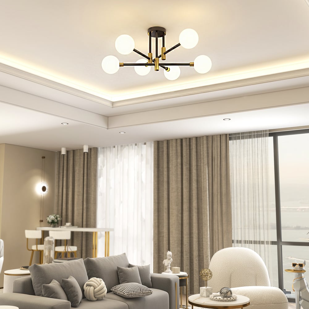 Questions and Answers for Modern White Glass 6-Light Semi-Flush Mount Chandelier