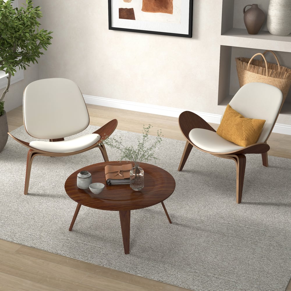 Otázky a odpovědi pro Moderní ořechová stativová akcentová židle s bílou kůží