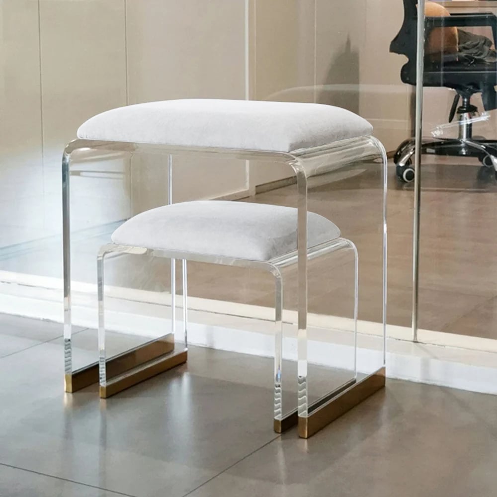 Customer Reviews for White Acrylic Ottoman Vanity Stool Clear and Gold-Small