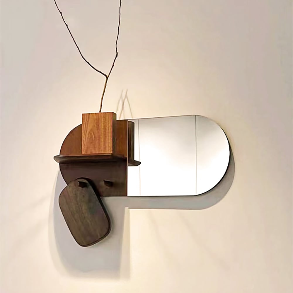 Questions and Answers for Mid-Century Modern Wood Wall Mounted Coat Rack in Walnut with Mirror & 2 Hooks & 1 Shelf