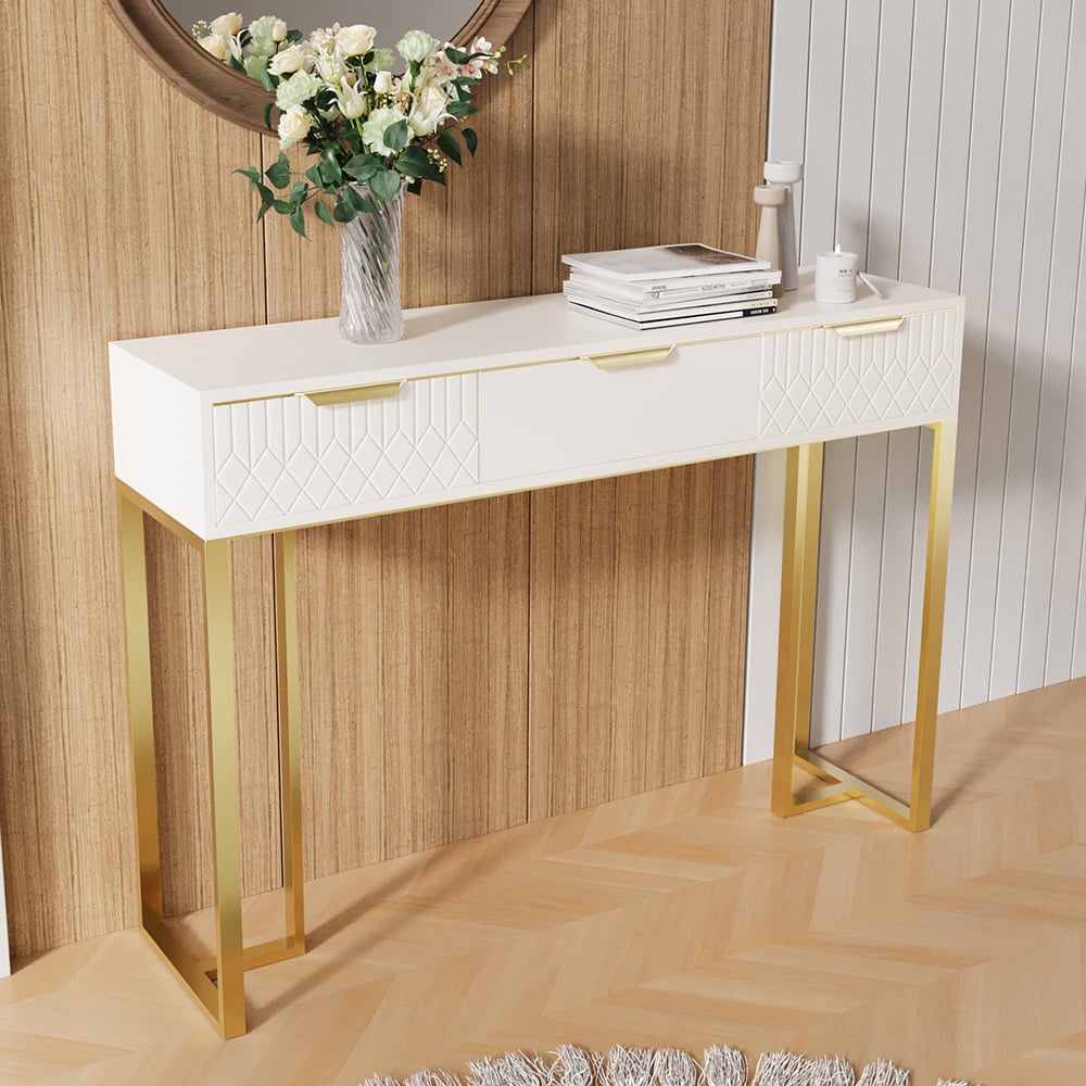 Customer Reviews for Aro 47.2" White & Gold Modern Console Table Rectangular Accent Table Entryway Drawers