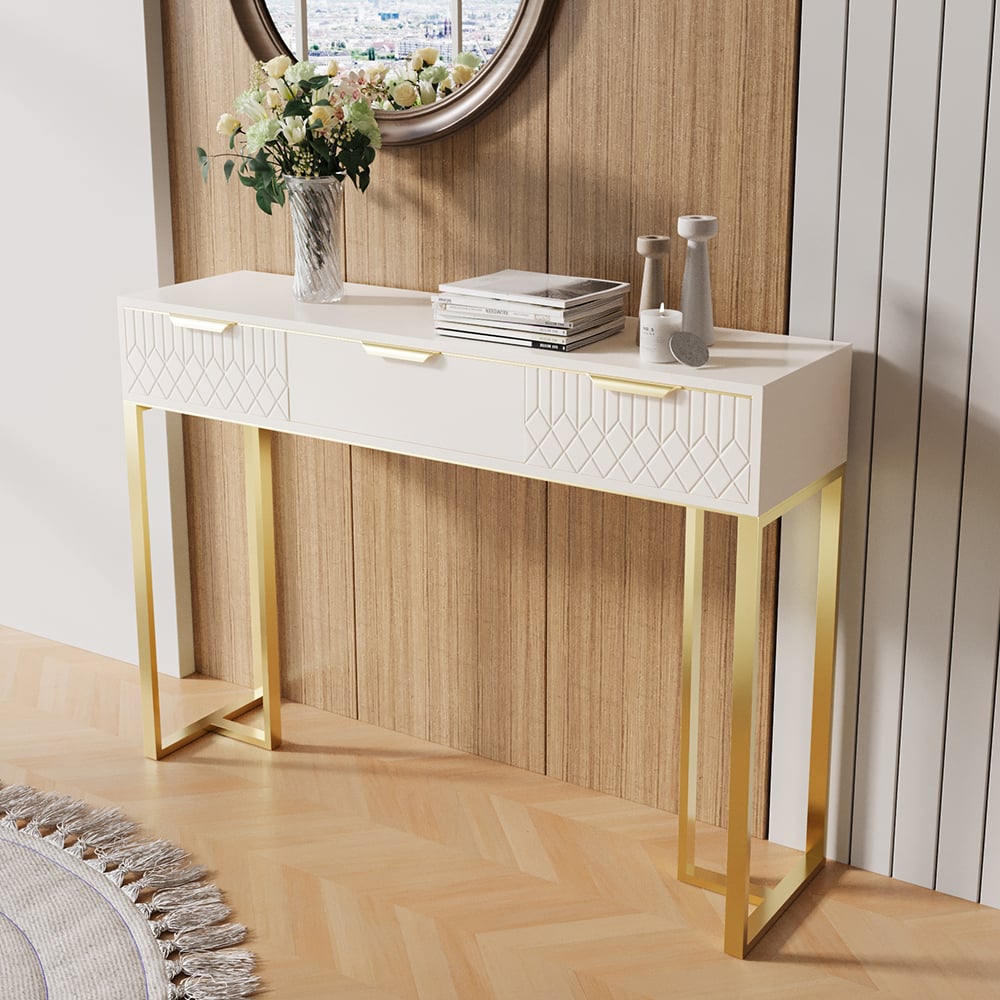 Customer Reviews for Aro 47.2" White & Gold Modern Console Table Rectangular Accent Table Entryway Drawers