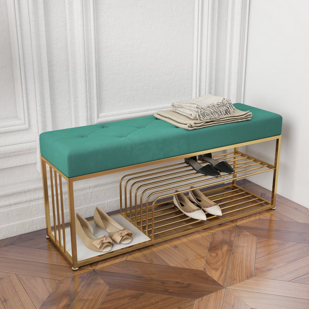 Questions and Answers for Velvet Upholstered Hallway Bench with Storage Bed Bench in Green