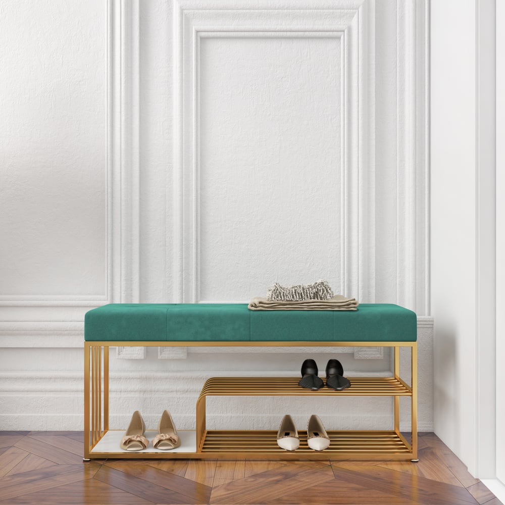 Questions and Answers for Velvet Upholstered Hallway Bench with Storage Bed Bench in Green