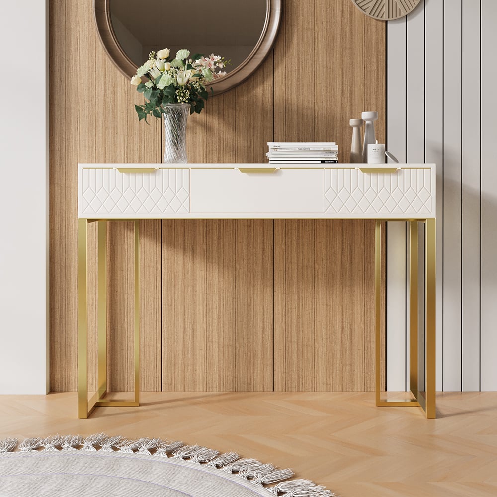 Customer Reviews for Aro 47.2" White & Gold Modern Console Table Rectangular Accent Table Entryway Drawers