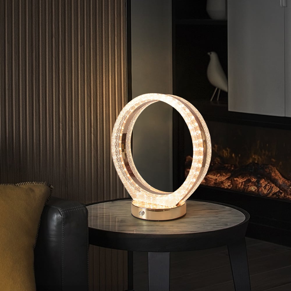 Questions and Answers for Circle Crystal Table Lamp Cordless Desk Lamp in Rose Gold with Built-in LED Dimmable
