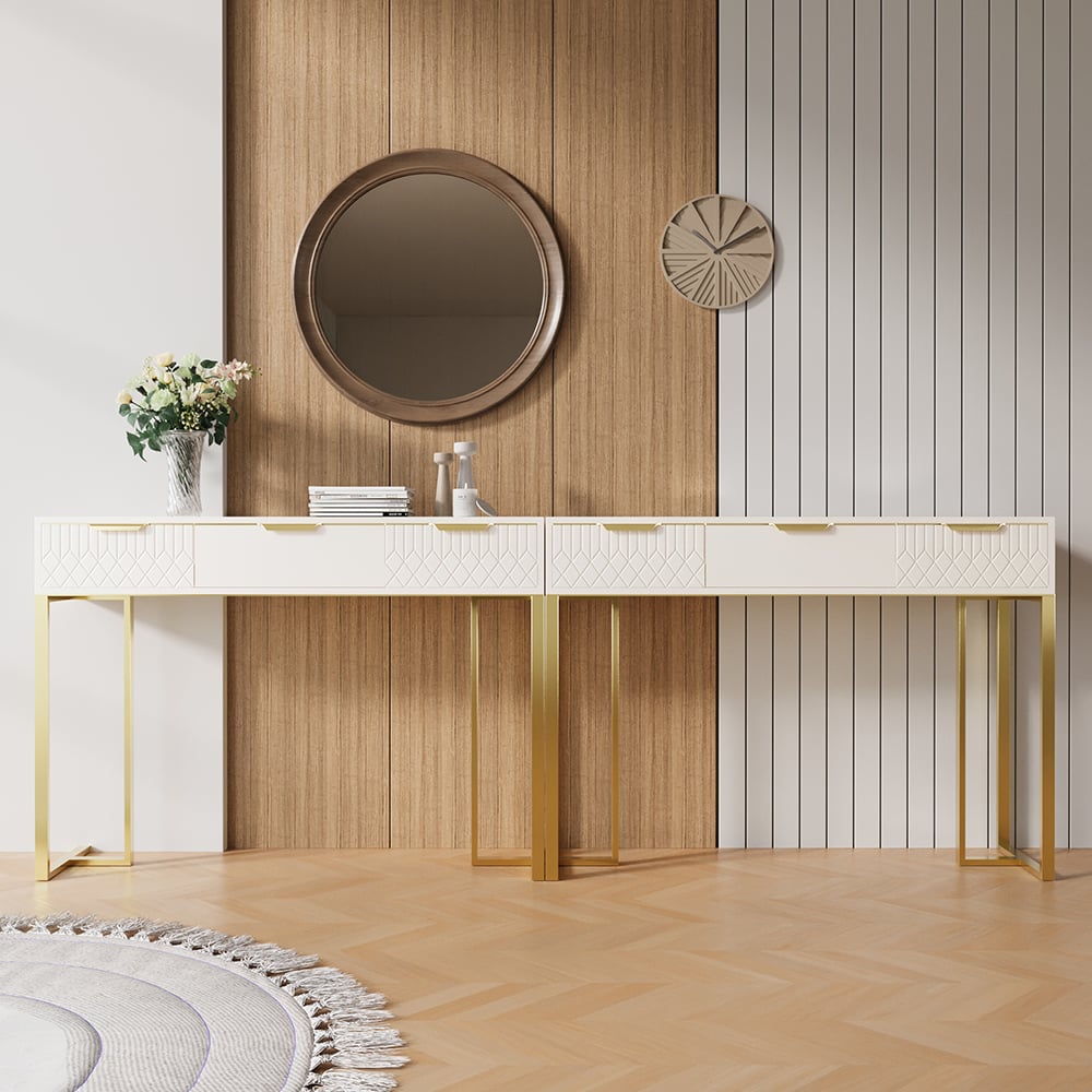 Customer Reviews for Aro 47.2" White & Gold Modern Console Table Rectangular Accent Table Entryway Drawers