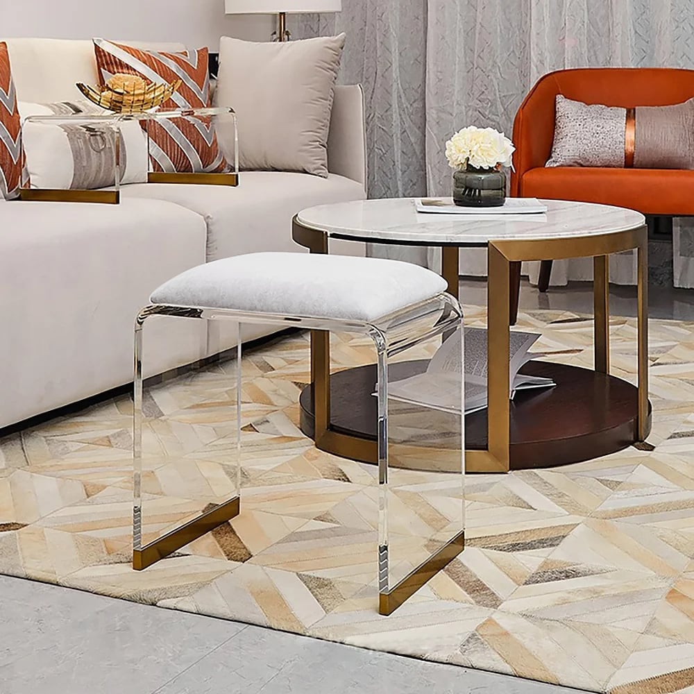Customer Reviews for White Acrylic Ottoman Vanity Stool Clear and Gold-Small