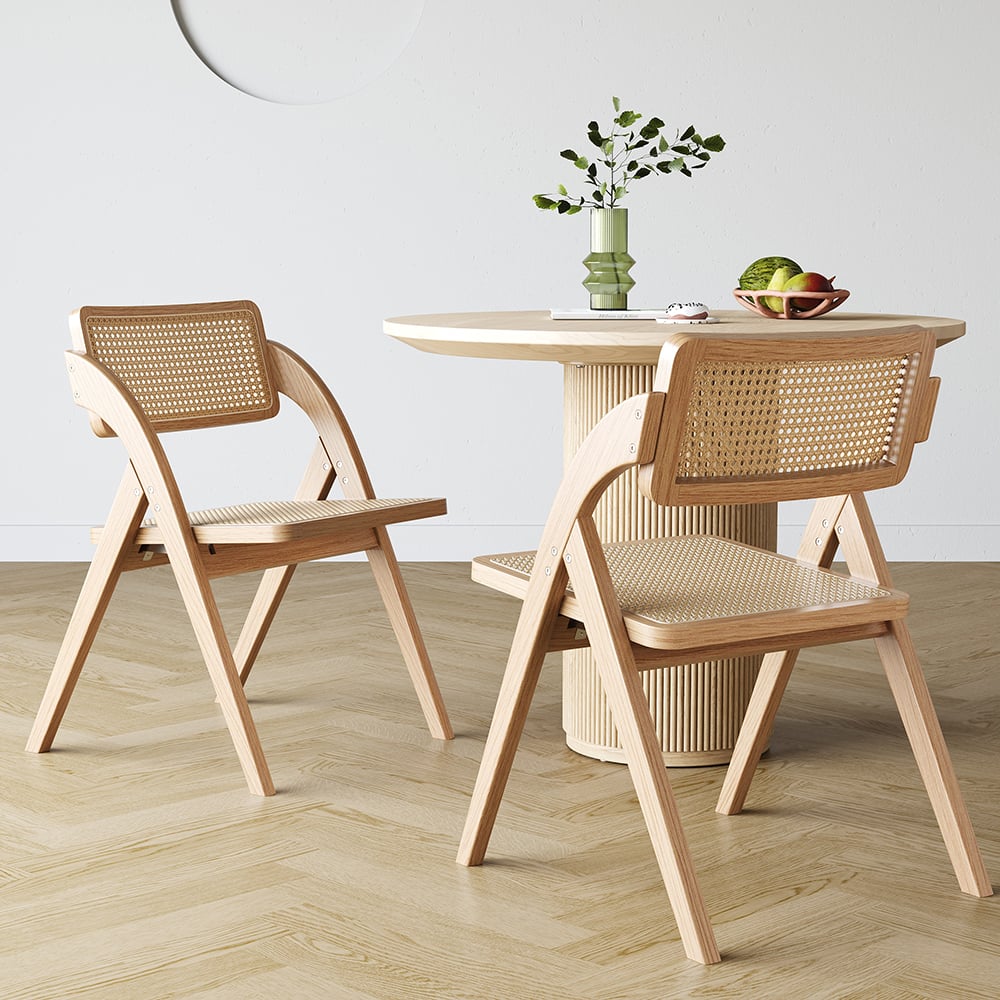 Questions et Réponses pour Chaise de salle à manger pliante naturelle Japandi 4 pièces Chaise d'appoint en rotin en bois massif
