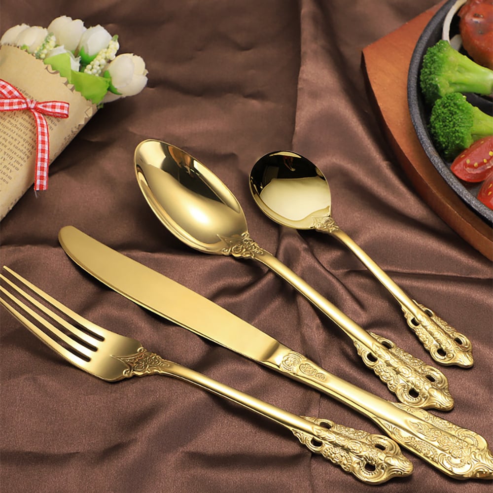 Customer Reviews for Vintage Gold Engraved Cutlery Set Service for 12 Stainless Steel Flatware 48Pc Set