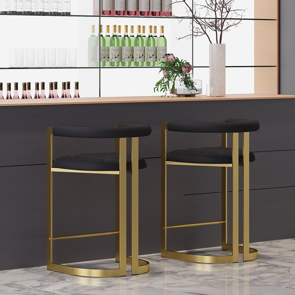 Oceny klientów dla Zestaw 2 nowoczesnych stołków z tyłem czarną tapicerką w kolorze złotym