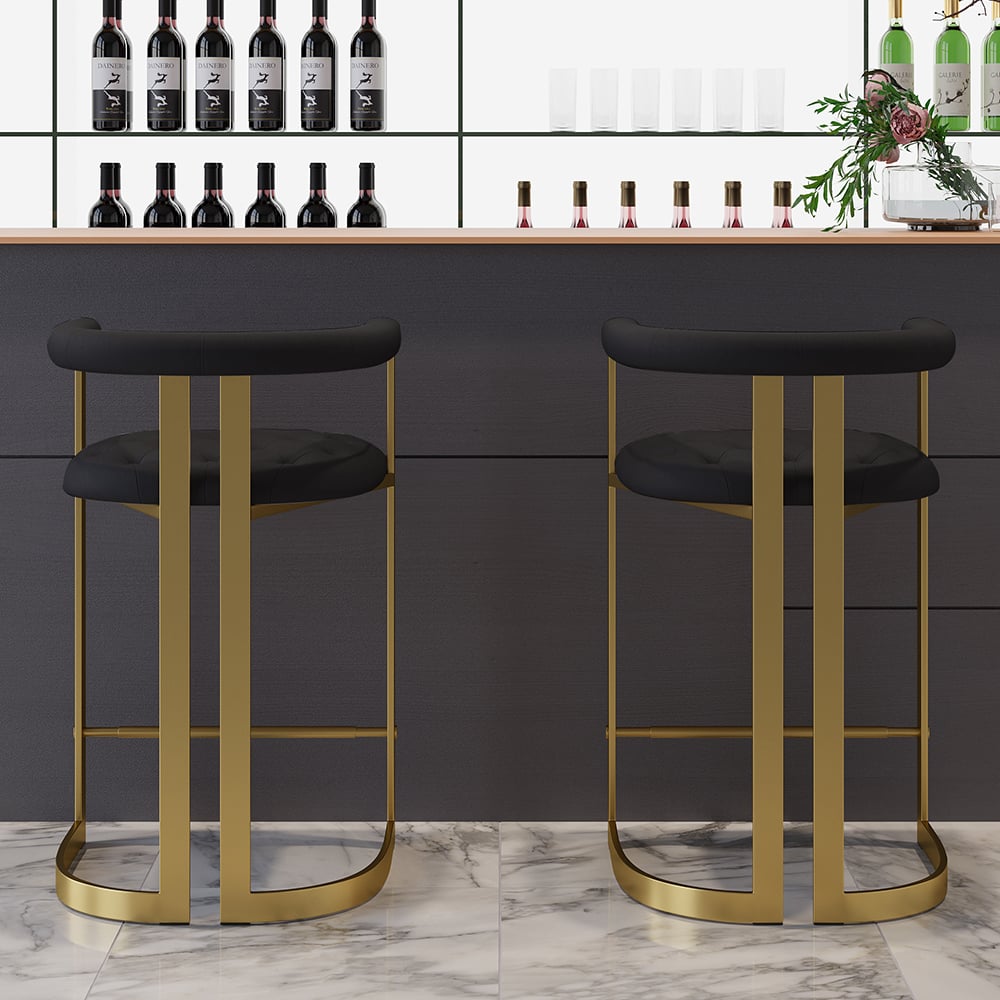 Oceny klientów dla Zestaw 2 nowoczesnych stołków z tyłem czarną tapicerką w kolorze złotym