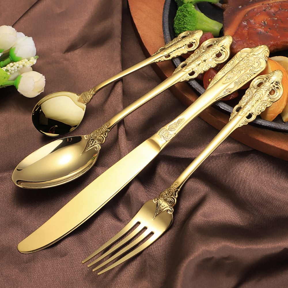 Customer Reviews for Vintage Gold Engraved Cutlery Set Service for 12 Stainless Steel Flatware 48Pc Set