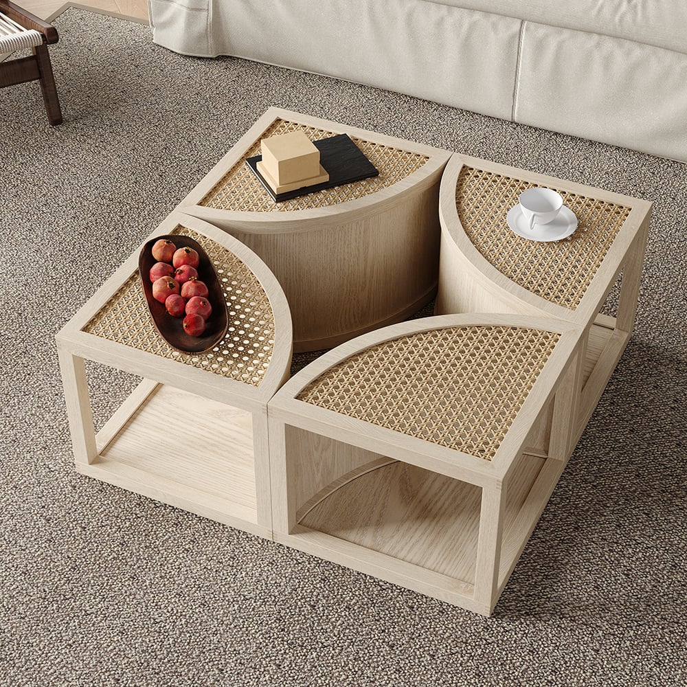 Customer Reviews for Round to Square Block Modular Coffee Table White Oak Rattan with Storage 4 Piece